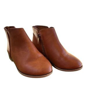 Cat & Jack Cut Tan Ankle Boots Side Zip Almond Toe Leather Little Kids Size 8